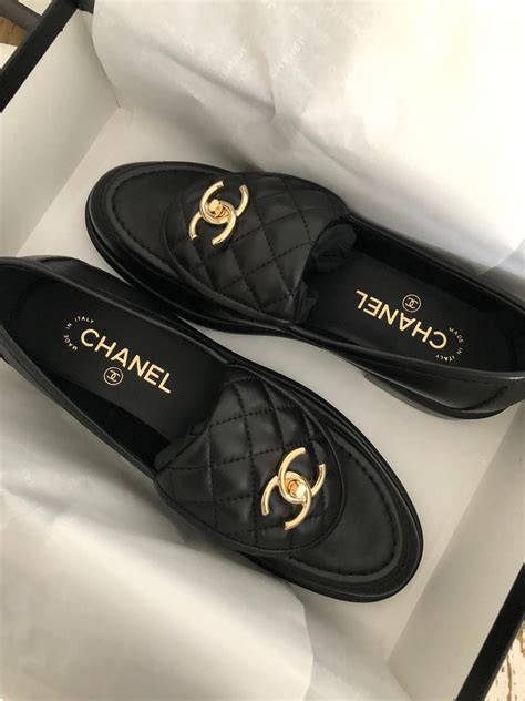 chanel women's black loafers